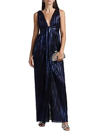 Vitta Metallic Pleated Sleeveless Maxi Dress