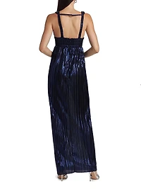 Vitta Metallic Pleated Sleeveless Maxi Dress