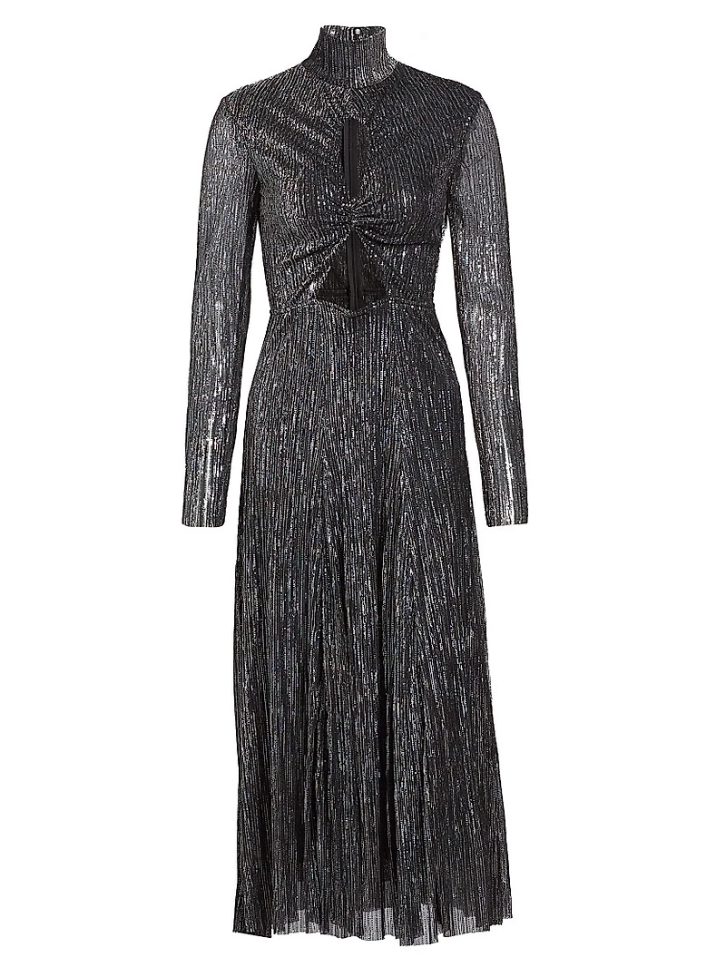 Nalani Metallic Pleated Cut Out Midi-Dress