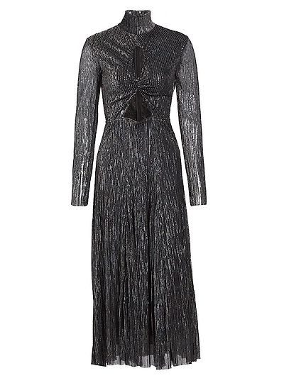 Nalani Metallic Pleated Cut Out Midi-Dress