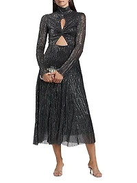 Nalani Metallic Pleated Cut Out Midi-Dress