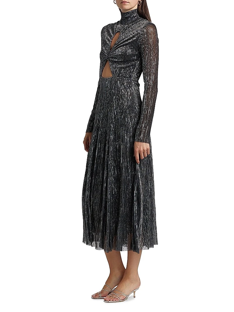 Nalani Metallic Pleated Cut Out Midi-Dress
