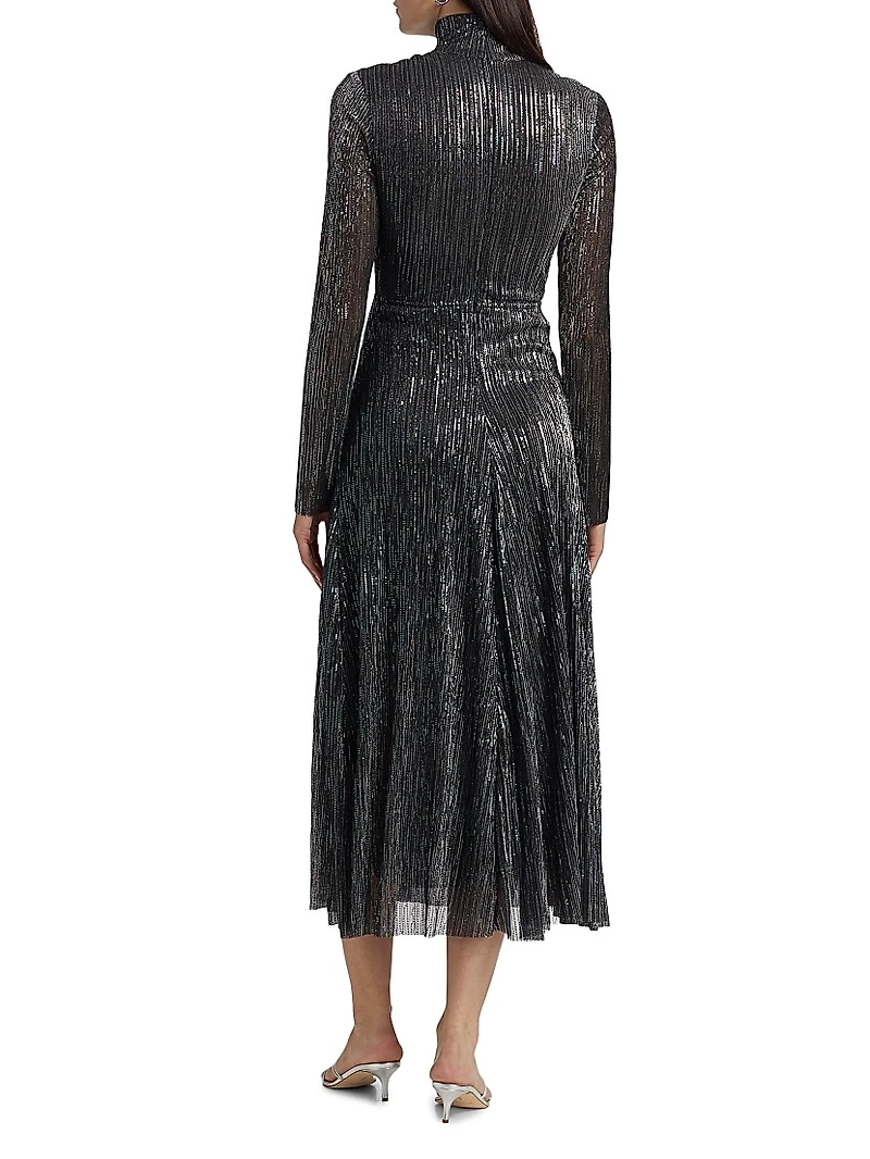 Nalani Metallic Pleated Cut Out Midi-Dress