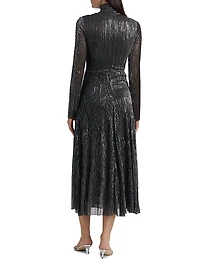 Nalani Metallic Pleated Cut Out Midi-Dress