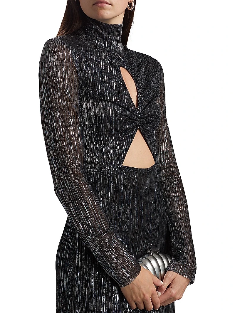 Nalani Metallic Pleated Cut Out Midi-Dress