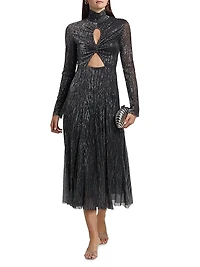 Nalani Metallic Pleated Cut Out Midi-Dress