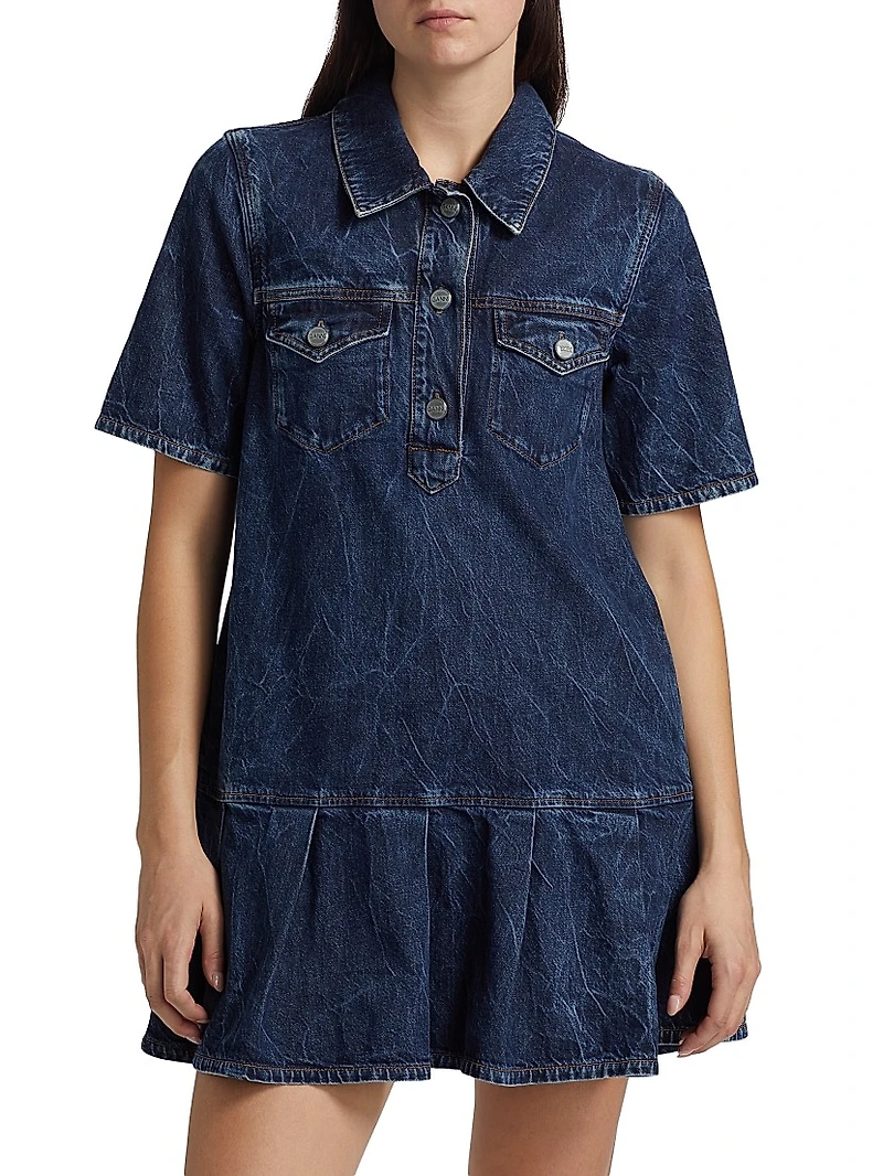 Crinkled Denim Minidress