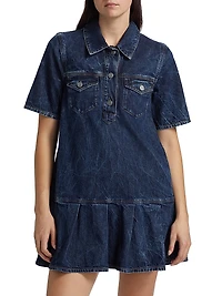 Crinkled Denim Minidress