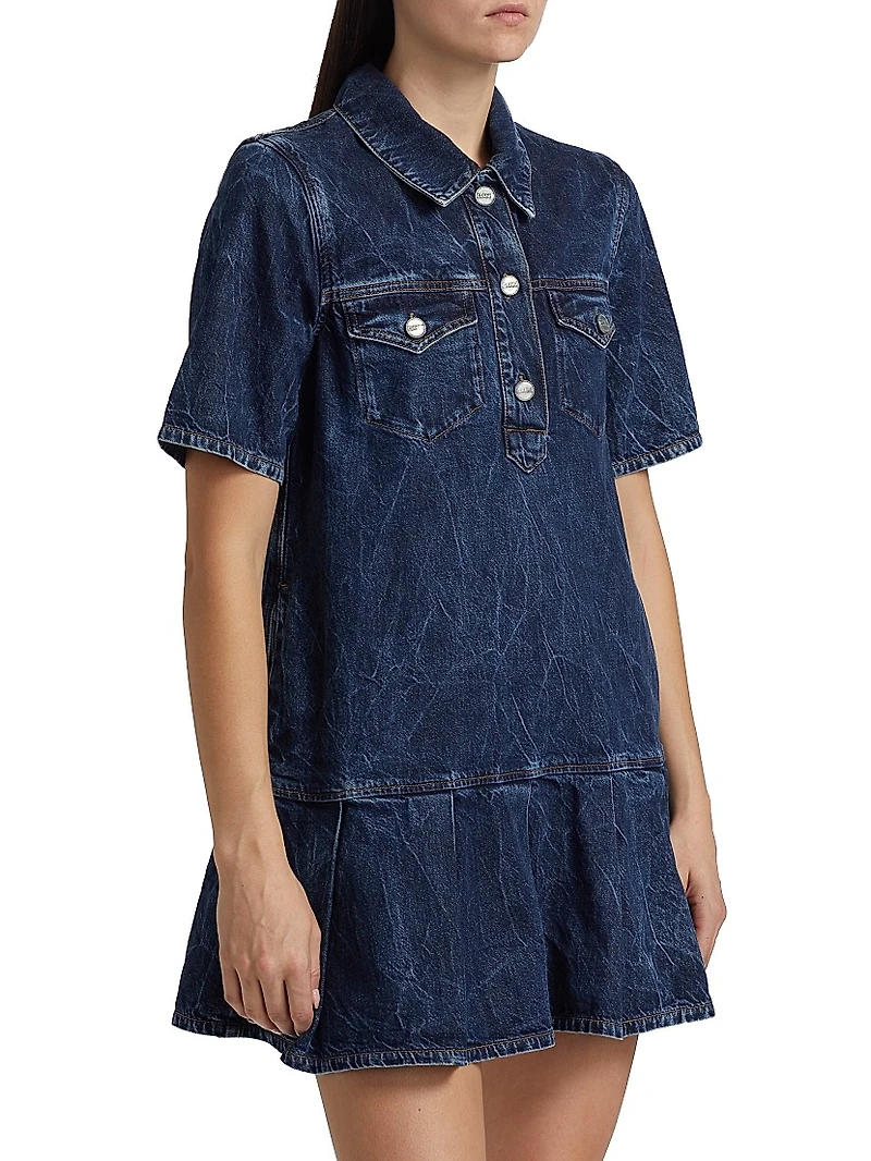 Crinkled Denim Minidress