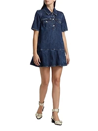 Crinkled Denim Minidress
