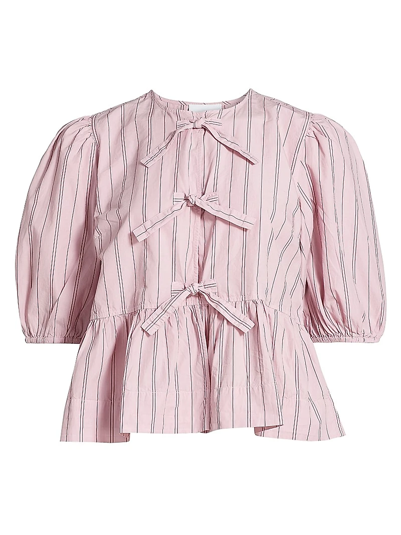 Stripe Cotton Peplum Blouse