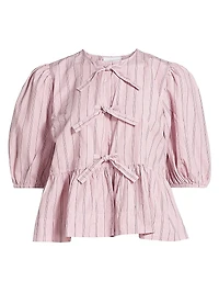 Stripe Cotton Peplum Blouse