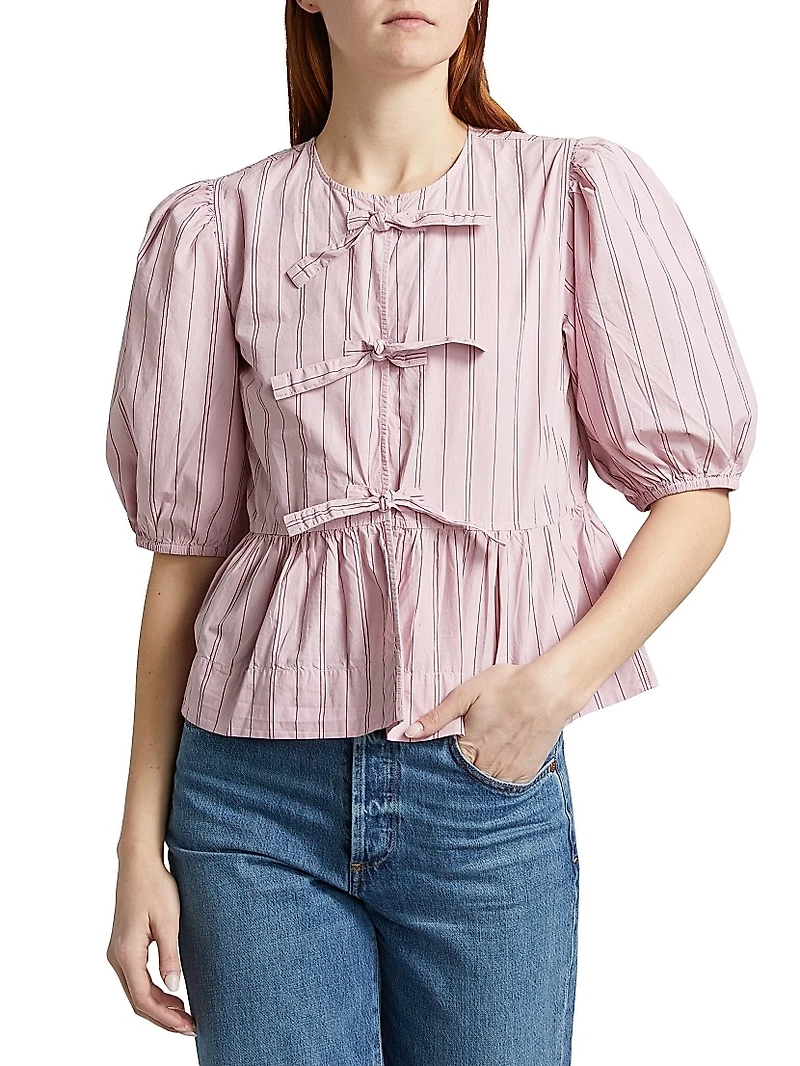 Stripe Cotton Peplum Blouse