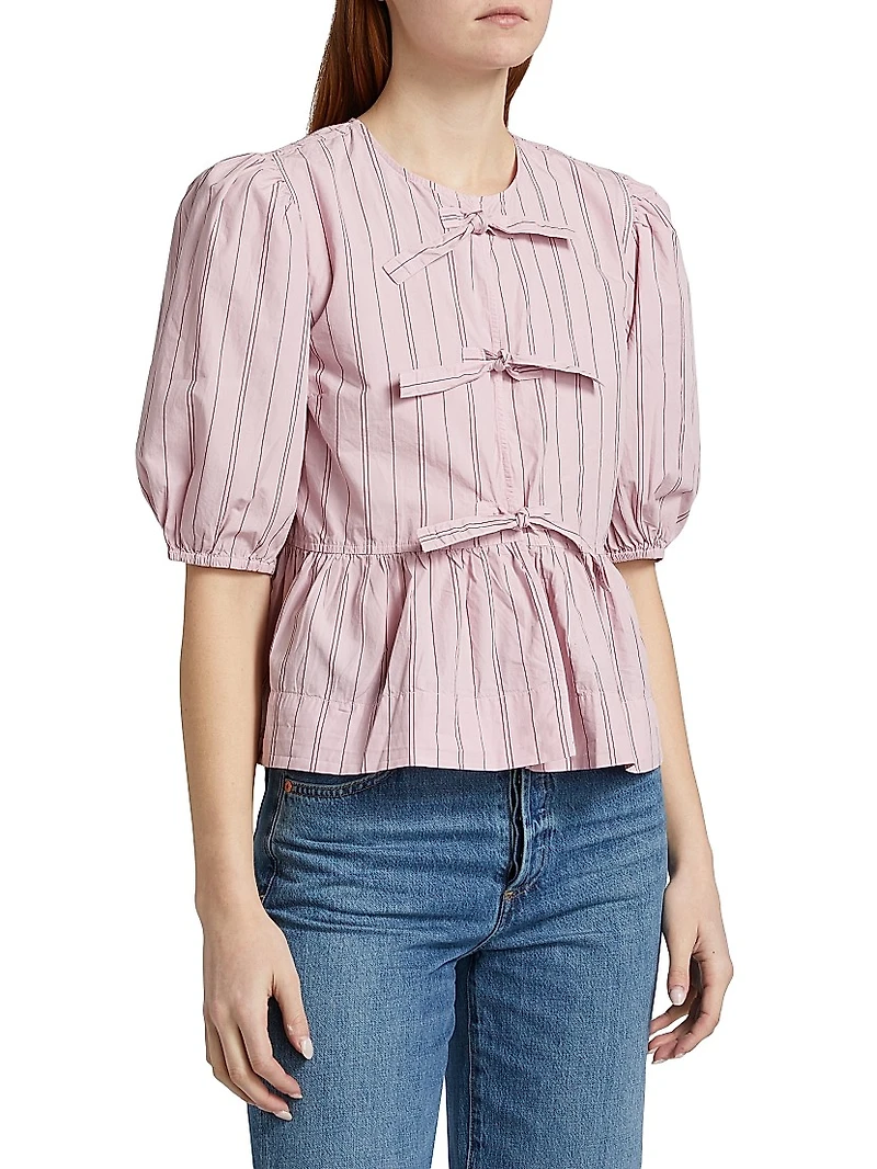Stripe Cotton Peplum Blouse