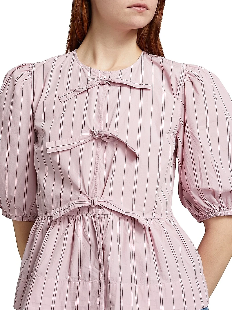 Stripe Cotton Peplum Blouse