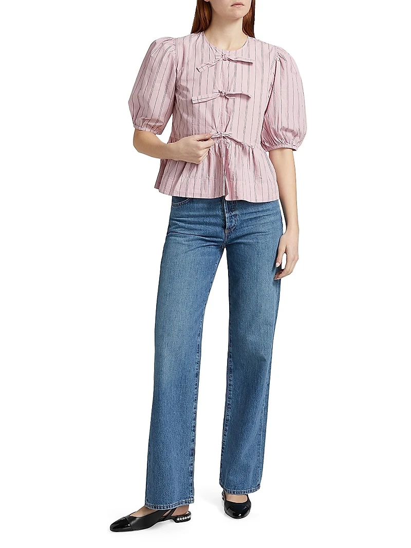 Stripe Cotton Peplum Blouse