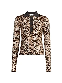 Fine Merino Wool Jacquard Leopard Polo Shirt