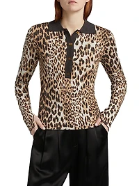 Fine Merino Wool Jacquard Leopard Polo Shirt