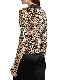 Fine Merino Wool Jacquard Leopard Polo Shirt