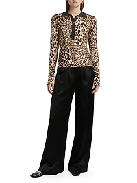 Fine Merino Wool Jacquard Leopard Polo Shirt