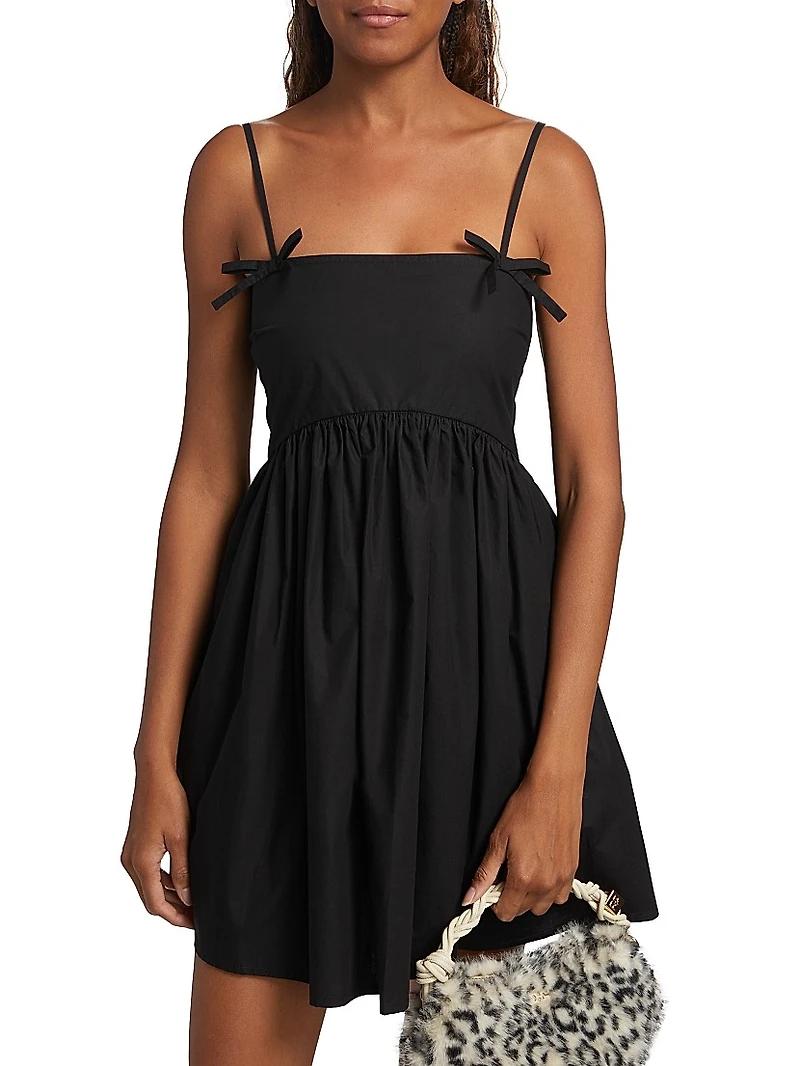 Cotton Poplin Bow-Accented Minidress