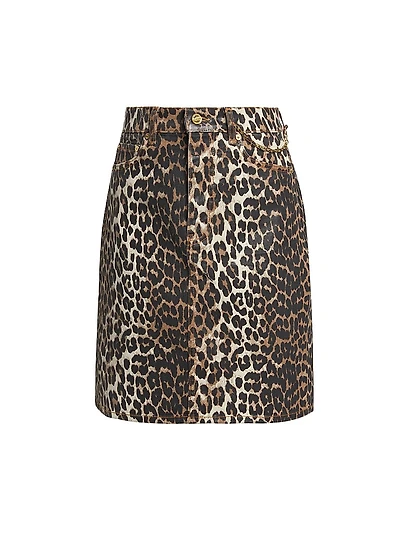 Foil Animal Print Denim Midi-Skirt