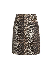 Foil Animal Print Denim Midi-Skirt