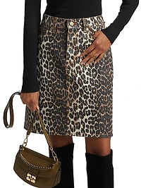 Foil Animal Print Denim Midi-Skirt