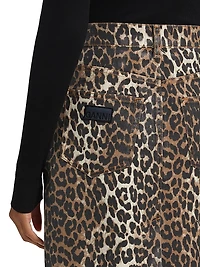 Foil Animal Print Denim Midi-Skirt