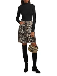 Foil Animal Print Denim Midi-Skirt