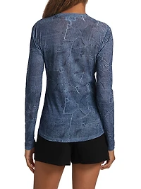 Marl Mesh Long-Sleeve Crewneck Blouse