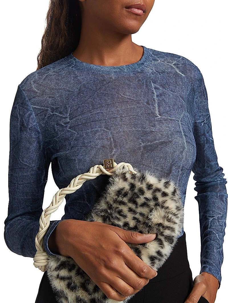 Marl Mesh Long-Sleeve Crewneck Blouse