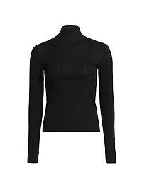 Ribbed Rhinestone Turtleneck Top