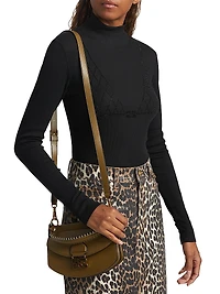 Ribbed Rhinestone Turtleneck Top