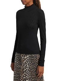 Ribbed Rhinestone Turtleneck Top
