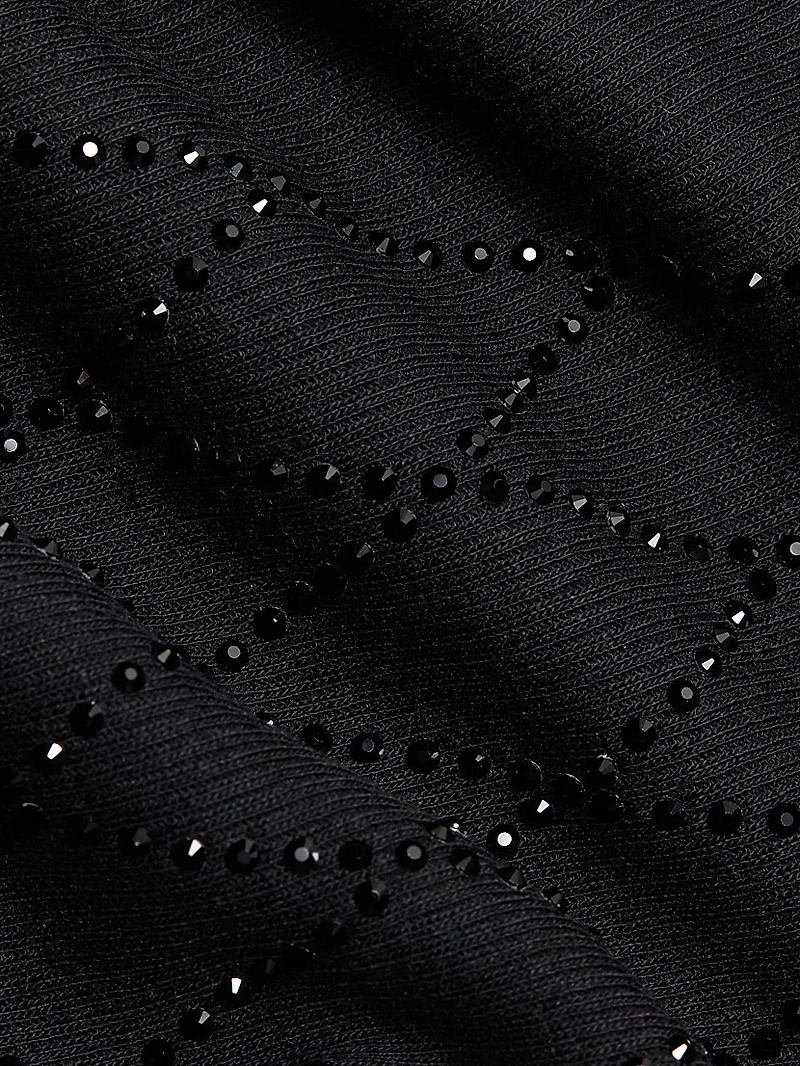 Ribbed Rhinestone Turtleneck Top