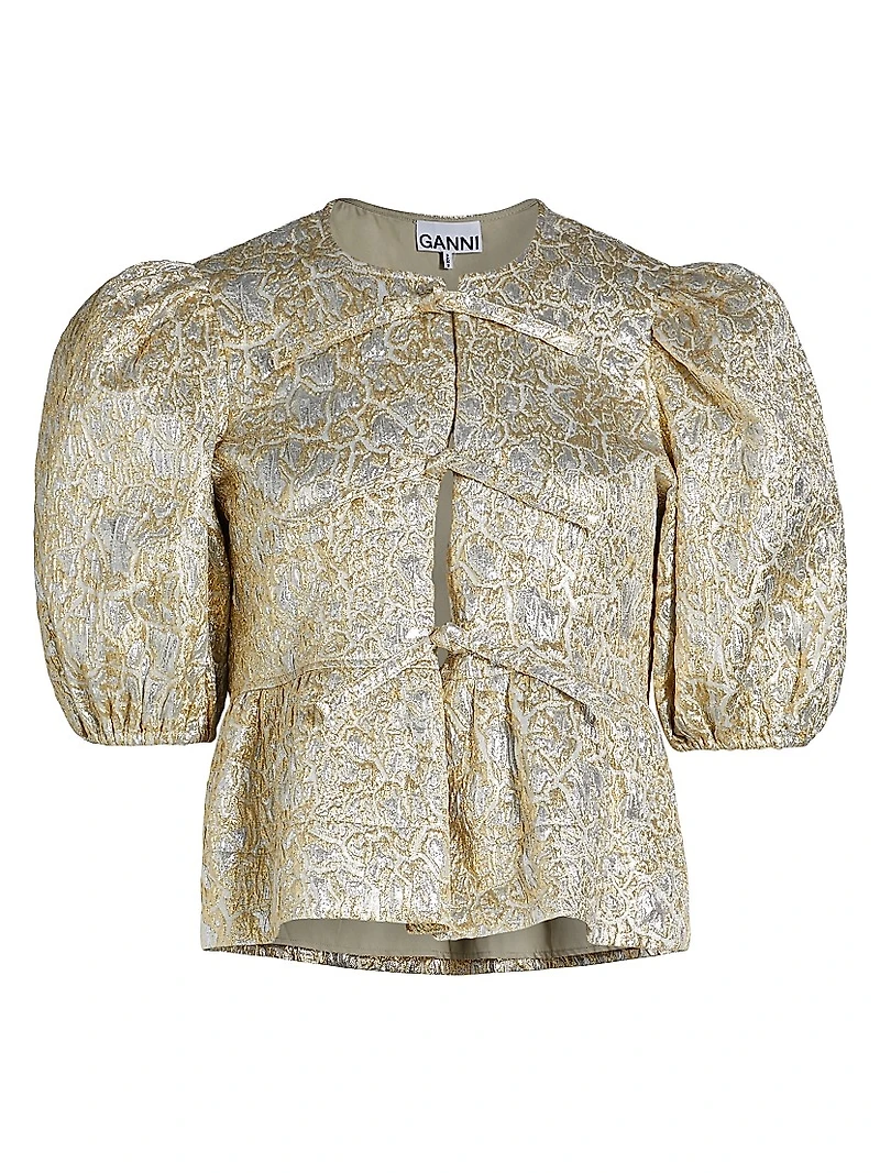Metallic Cloque Peplum Blouse