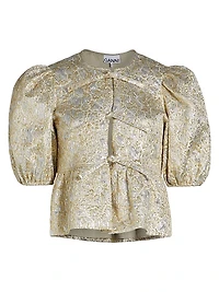 Metallic Cloque Peplum Blouse