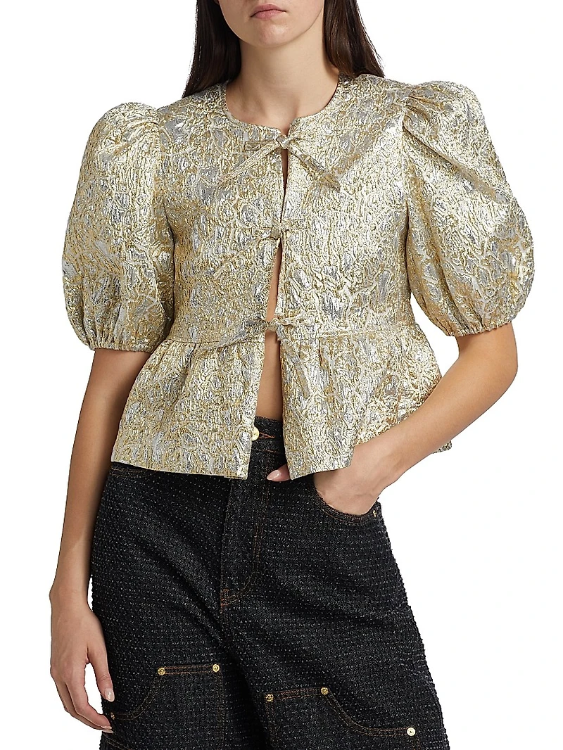 Metallic Cloque Peplum Blouse