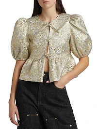 Metallic Cloque Peplum Blouse