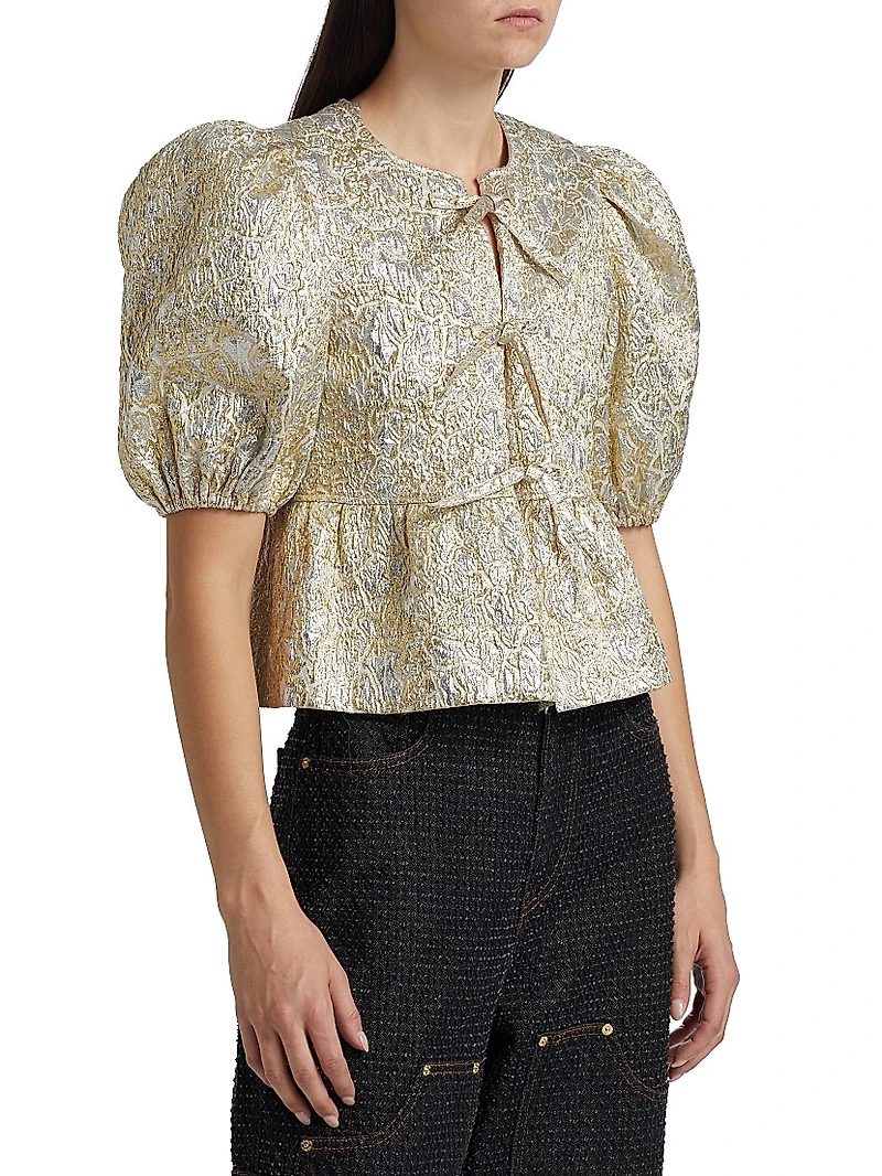 Metallic Cloque Peplum Blouse