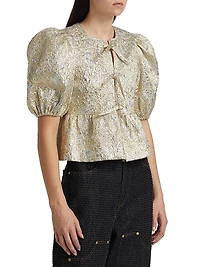 Metallic Cloque Peplum Blouse