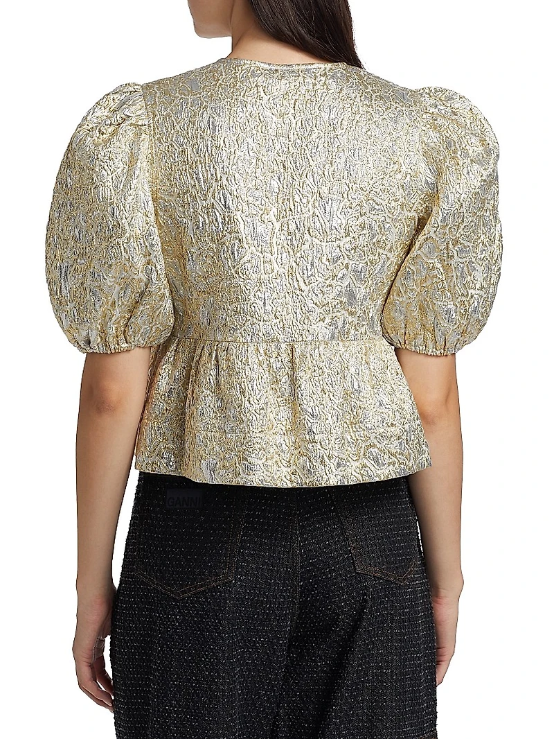 Metallic Cloque Peplum Blouse