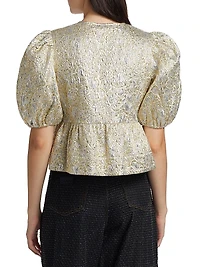Metallic Cloque Peplum Blouse