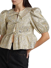 Metallic Cloque Peplum Blouse
