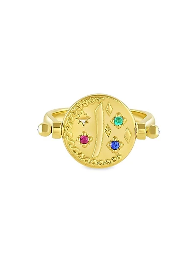 Symbology 18K Yellow Gold & Multi-Gemstone Yak Coin Swivel Ring