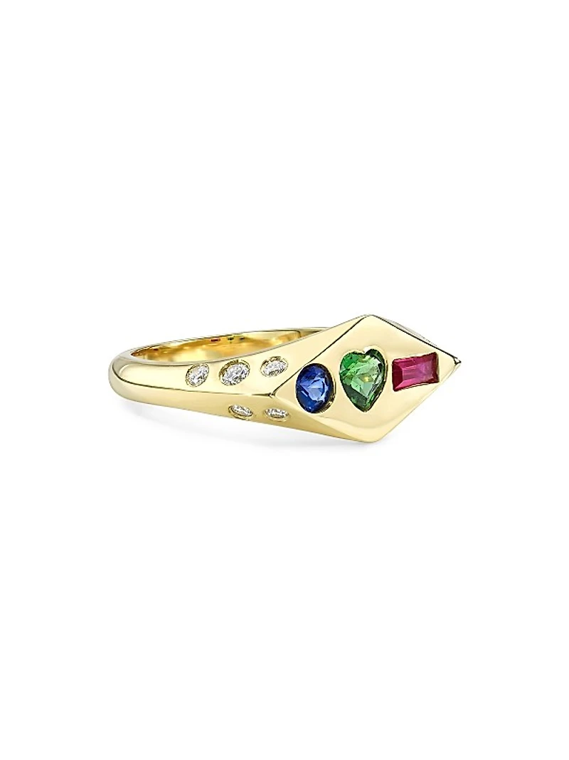 The Poets Zan 2.0 18K Yellow Gold & Multi-Gemstone Signet Ring