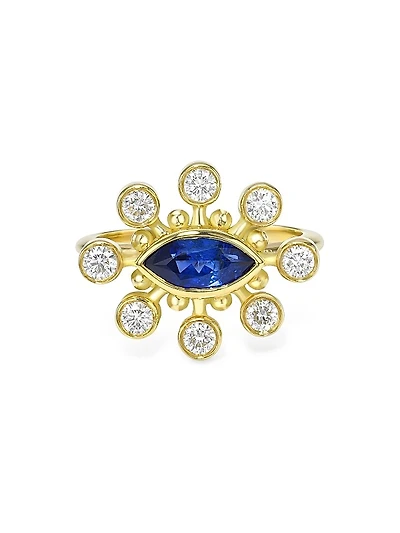 Tillya Tepe Eye Cosmos Blue Sapphire & 0.48 TCW Diamond Ring