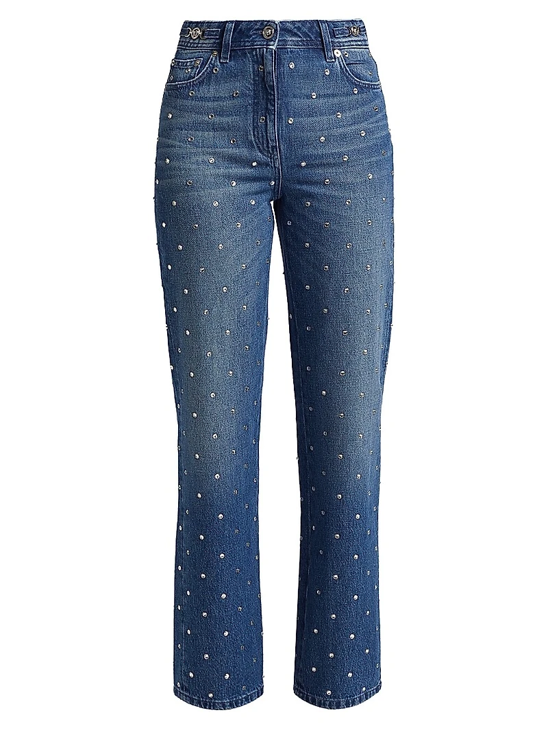 Embellished Straight-Leg Mid-Rise Jeans
