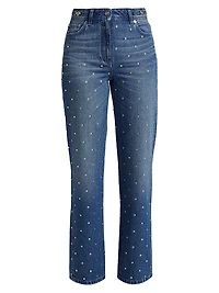 Embellished Straight-Leg Mid-Rise Jeans
